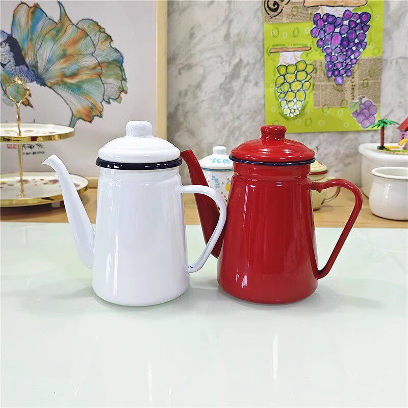 Milk Steaming Pitcher - Emaille 1.1L Koffiepot Oliepot Melk Thee