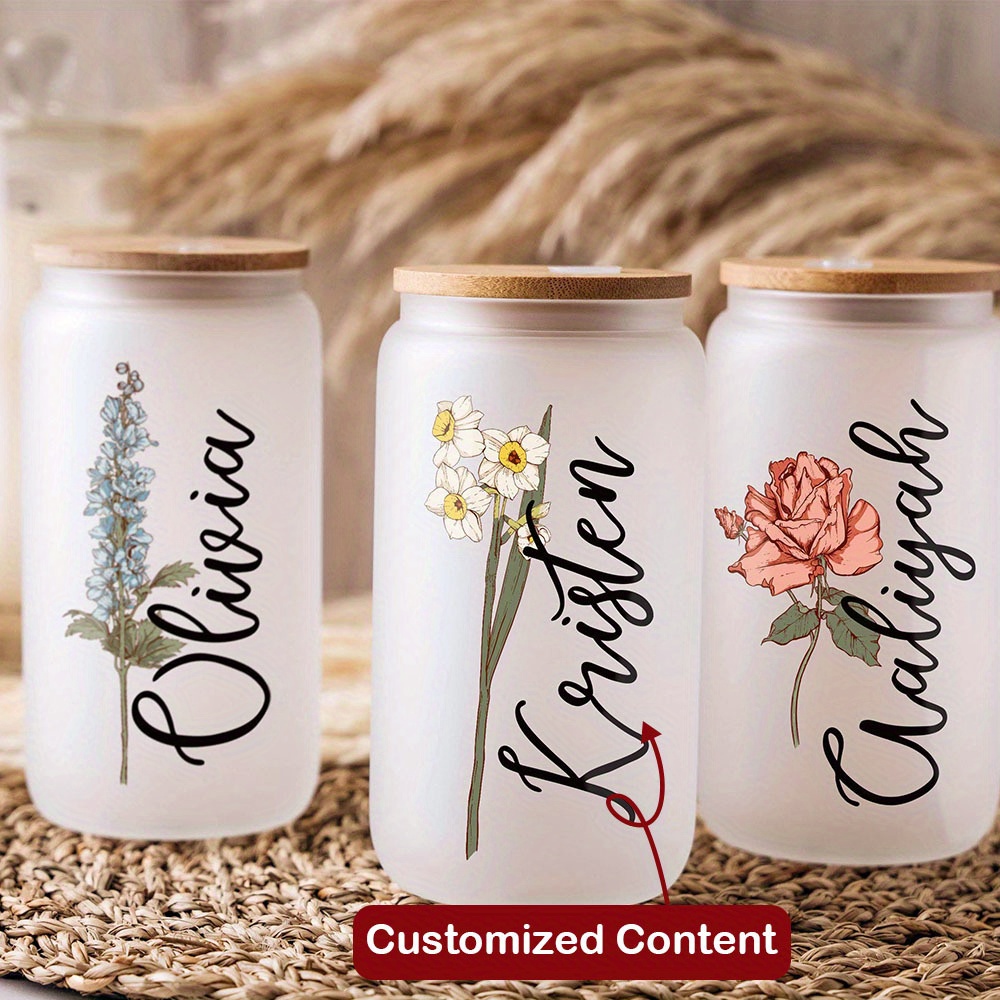 Coffee Equipment Names - Gepersonaliseerde geboortebloem glazen beker met bamboe