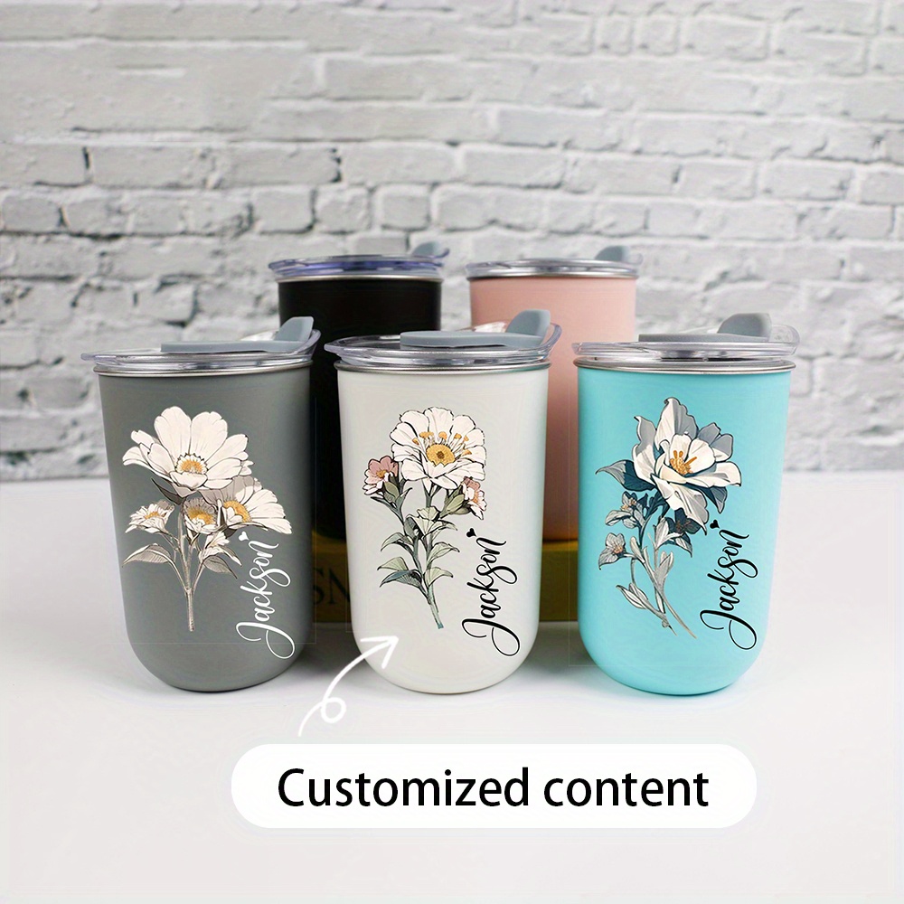 Coffee Equipment Names - Gepersonaliseerde vintage witte bloemenroestvrijstalen beker, gepersonaliseerde