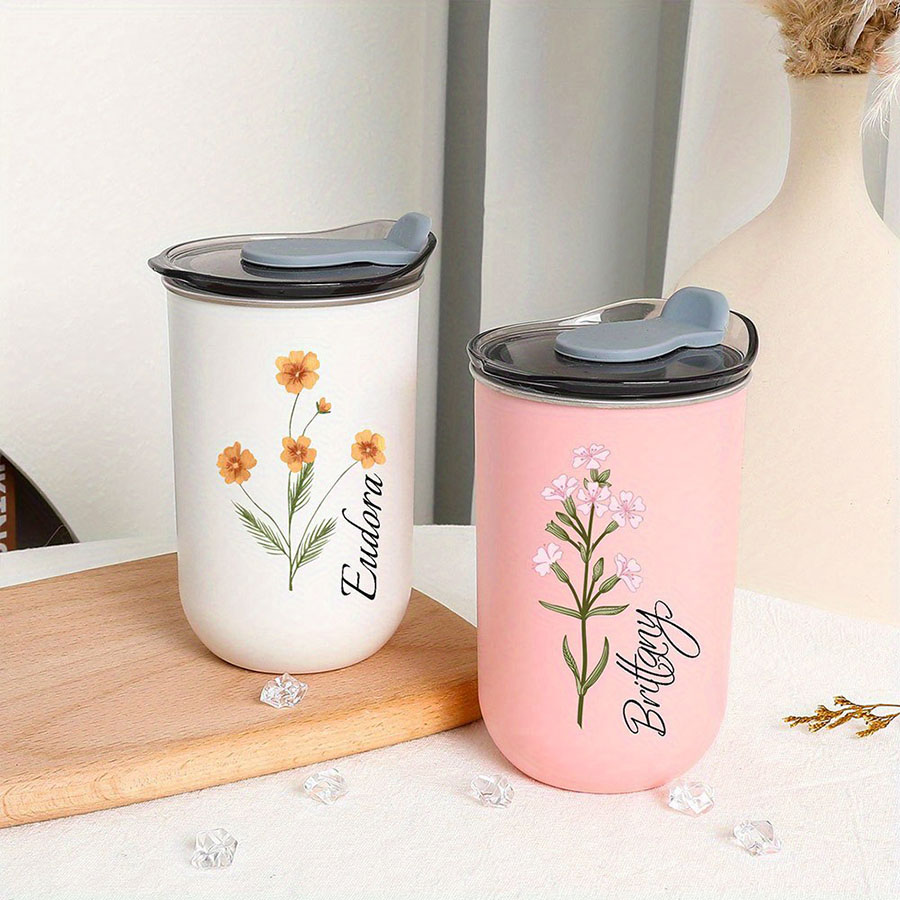 Coffee Equipment Names - Gepersonaliseerde naam geboortebloem geïsoleerde koffietumbler met