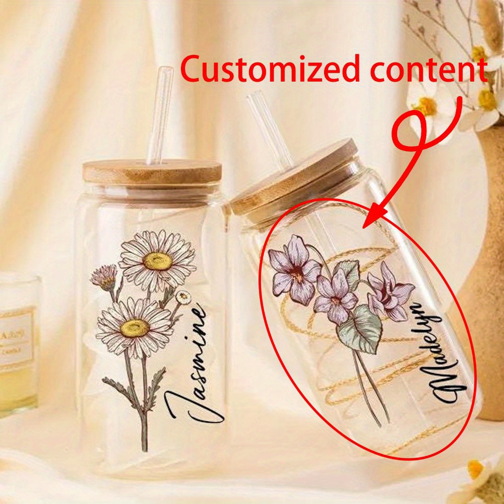Coffee Equipment Names - Gepersonaliseerde glazen beker met bloemenmotief, glazen